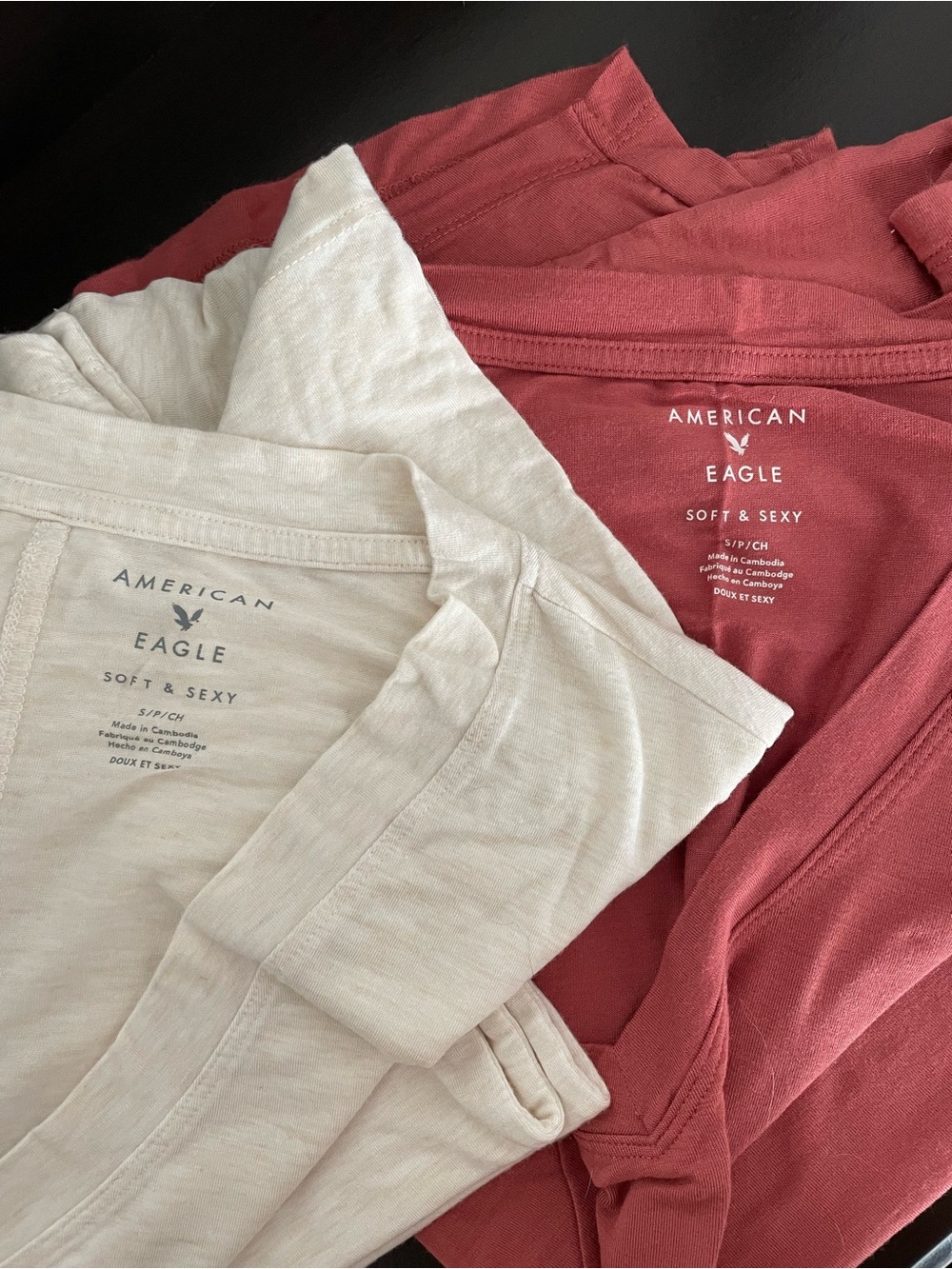 American Eagle Outfitters Women's Soft & Sexy V-Neck Tee - Dusty Red & Cream